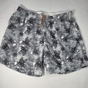 Bugatchi Mens XXL 40 Swim Trunks Orchid Floral Hawaiian‎ Black And White